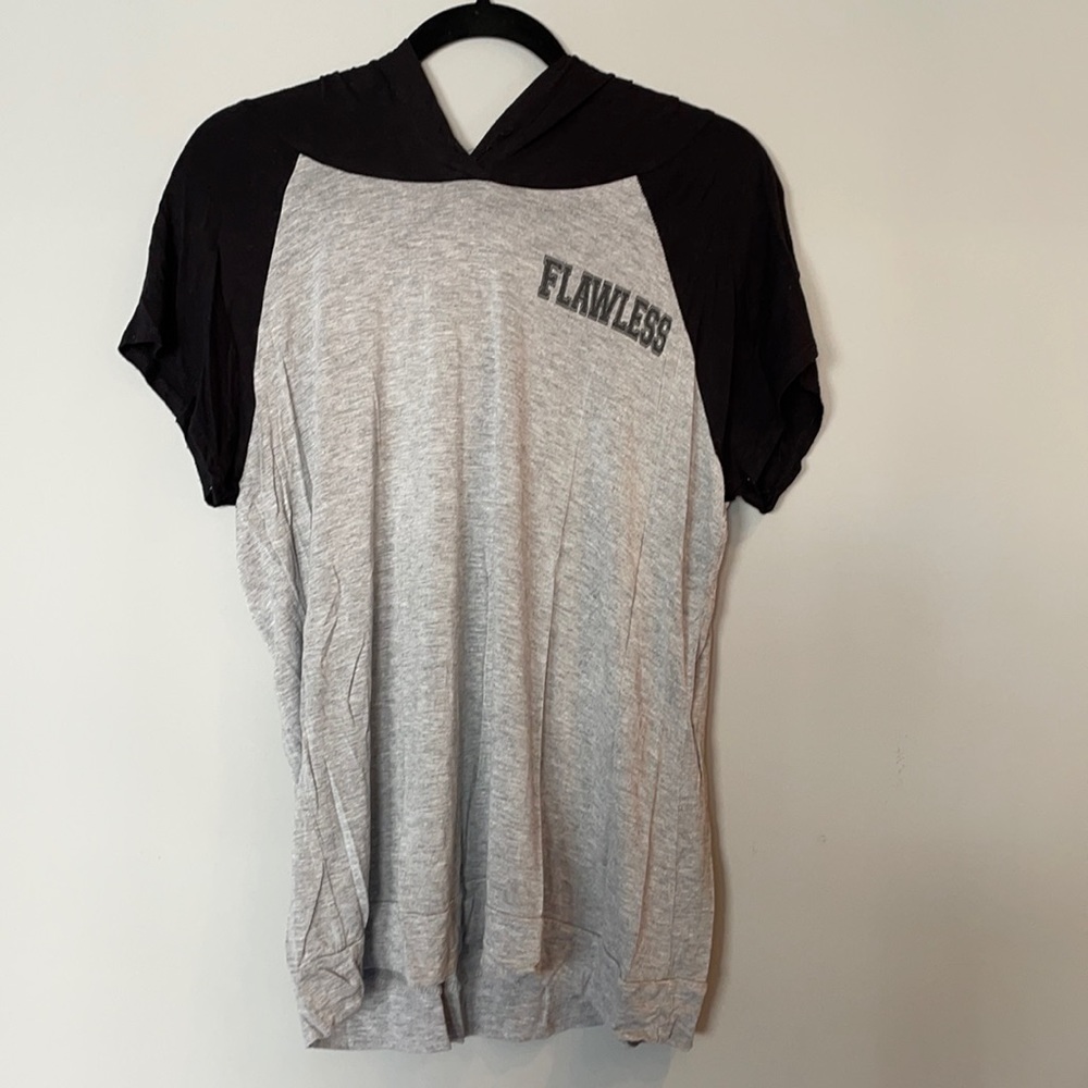 LAST CHANCE - Grey with Black Hoodie "Flawless" Tee, Size 1X
